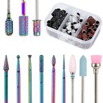 Nail Drill Bits Set 11pcs 3/32in Ceramic Tungsten Carbide Nail Drill Bit,Diamond Cuticle Electric Nail File Bits For Acrylic Nails With 75Pcs Nail Sanding Bands(80,120,180) For Manicures and Pedicures