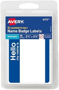 Avery Hello My Name is Name Tags, 2-1/3" x 3-3/8", White with Blue Border, 25 Removable Name Badges (06175)