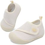 FEETCITY Baby First Walking Shoes Wide Baby Shoes Infant Sneakers Newborn Crib Shoe Barefoot Lightweight Slip On Shoe, Beige, 18-24 Months Infant