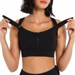 Fshway Women's High Impact Sports Bra with Zip Front High Support Wireless Adjustable Plus Size for Large Breasts Black