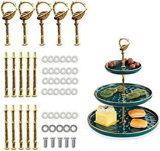 iSuperb 5 Sets 3 Tier Cupcake Stand Hardware Handles, Vintage Tray Stand Center Holder Fitting with Screws and Flat Washers for Party Wedding Display Stand (Leaf Golden)