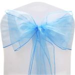 Time to Sparkle Pack of 10 Organza Sashes 22x280cm Wider Sash Fuller Bows Chair Cover Bows Sash for Wedding Party Birthday Decoration - Baby Blue