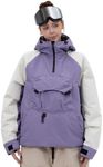 SNOWVERB Womens Snowboard Baggy Anorak Half-zipper Snow Jackets Camo Leopard Waterproof Mountain Ski Coats with Hood (US, Alpha, Medium, Regular, Regular, Purple/Off-white)