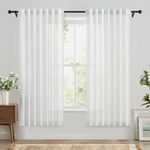 FMFUNCTEX Pinch Pleated Linen Curtains, White Semi Sheer Curtains 63 Inches Long for Bedroom Living Room, Farmhouse Privacy Drapes Light Filtering Pinch Pleated Window Curtains 2 Panels, W52 x L63