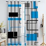 Blue Gray Geometric Color Block Blackout Curtains, Abstract Bohemian Art Style 2 Panels Window Curtains, Thermal Insulated Noise Reducing Drapes, for Bedroom Living Room Cafe Office 42" W x 63" L