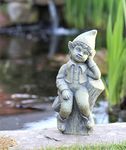 HH Home Hut Sitting Pixie on a Log Fairy Ornament Solid Stone Garden Sculpture