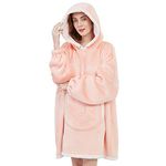 Viviland Hoodie Sherpa Blanket Sweatshirt Soft Warm Plus Large Front Pocket Tv Blankets for Adult, Pink