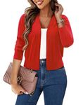 BETTE BOUTIK Women's Summer Casual Lightweight Open Front Cardigans Soft Draped 3/4 Sleeve Cardigan Red X-Large