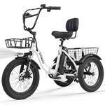 ESKUTE E Trike Electric Bike, Peak 1200W Brushless Motor Folding Trike 18X3.0 Fat Tire Ebike, 624Wh Battery, Step-Thru 3 Wheel Electric Bicycle, 65 Miles, 18MPH+ Tricycle for Adults White