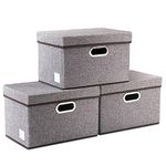 PRANDOM Foldable Storage Boxes with Lids [3-Pack] Linen Fabric Collapsible Storage Bins Organizer Containers Baskets Cube with Cover for Home Bedroom Closet Office Nursery (14.9x9.8x9.8")