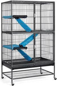Abician Cage pour Petits Animaux Roulante Cage Rongeurs Cage Hamster/Chinchilla/Cochon d'Inde avec 2 Plate-Formes Détachables Cage en Métal Noir