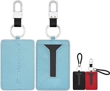 QBUC for Tesla Key Card Holder Cover Case Protector with Keychain Compatible with Tesla Model 3 Accessories PU Leather (Blue)
