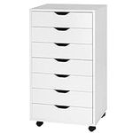 COSTWAY Mobile File Cabinet, 7 Drawers Lateral Stationery Storage Organiser Chest with Wheels, Home Office Printer Stand Side Filing Cupboard（White）