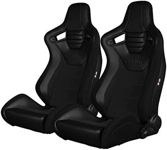 BRAUM Elite-S Series Racing Seats – Black Leatherette with Black Jacquard Fabric – Reclining Seat Set with Carbon Fiber Backing – Set of 2 (BRR1S-BKBS)