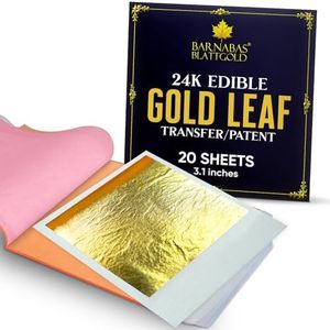Edible Genuine Gold Leaf Sheets - by Barnabas Blattgold - 3.1 inches Booklet of 20 Sheets - Transfer Patent Leaf