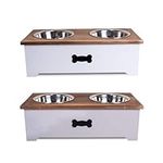 Luxury Dog Food Feeding Stand Station Stainless Double Raised Bowls Pet Feeder (Medium, White) White•Medium White•Medium