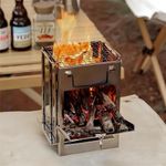 ISTARA Wood Stove Burner| BBQ Folding Stainless Steel Manual Stove With Carry Bag| Portable Fire Pit Campfire| Square Stove For Picnic Hiking Cooking, Wood Burning Outdoor Camping Stove (BIG)