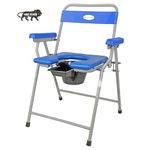 THE SRDVX 7® Premium Folding Powder Commdoe Chair Shower Bathing Room Mobile Commode Chair Indian Toilet Seat For Elderly Disabled Man and Pregant Women Support Safe Chair Anti-Slip (Blue)