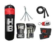 HB Hard Bodies Professional Boxing Punching Bag for Kickboxing, Muay Thai Along with Hanging Chain & Boxing Gloves (Black, 5 Feet)