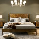 Bme Ethan Deluxe Bed Frame with Headboard, Rustic Style Furniture with Solid Acacia Wood - King