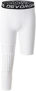 DEVOROPA Youth Boys' Compression Pants with Knee Pads 3/4 Basketball Athletic Tights Quick Dry Sports Workout Leggings, White(left Long), Large