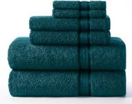 COTTON CRAFT Ultra Soft 6 Piece Towel Set - 2 Oversized Large Bath Towels, 2 Hand Towels, 2 Washcloth - Absorbent Quick Dry Everyday Luxury Hotel Bathroom Spa Gym Shower Pool Travel -100% Cotton- Teal