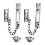 2 Pieces Stainless Steel Door Chain Lock, Heavy Duty Anti-Theft Security Internal Door Limiter, for Home Apartment Hotel Bedroom, Silver