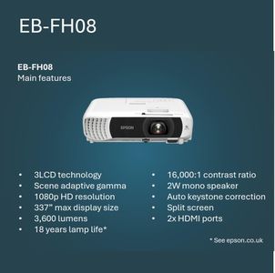 Epson Full HD Projector – EB-FH08, High Brightness