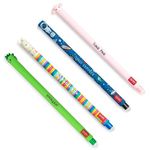 Legami - Set of 4 Erasable Gel Pens, Themes Dino, Piggy, Space, Llama, Ball on the End to Remove Ink - Black, Blue, Green, Pink, Thermosensitive, Tip Diameter 0.7 mm