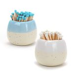 Ceramic Match Holder with Striker - Set of 2 - Matches NOT Included - Matches in a Jar - Gifts for Decorative Modern Home Decor,Blue & White