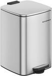 SONGMICS Trash Can, 5.2-Gallon (20 L) Trash Bin, Stainless Steel Kitchen Garbage Can, with Inner Bucket, Soft Close and Stays Open, Metallic Silver ULTB592E01