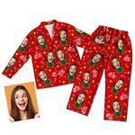 TinFrey Custom Photo Face Pajama Set, Personalised Pajama Set for Women Christmas Pajamas Set for Family Funny Long Sleeve Sleepwear Nightwear