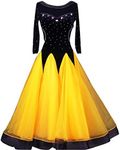 YC WELL Ballroom Dance Dress Modern Waltz Tango Flamenco Dance Costumes for Women (Yellow,2XL)