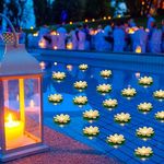 Liliful 36 Pcs Floating Lights Lotus Floating Lanterns Lifelike Artificial Floating Flowers for Pool with LED Lights Battery Operated Lily Pads Water Lanterns(White, 3.94 Inch)