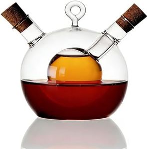 ELETON 2 in 1 Glass Oil and Vinegar Dispenser – Borosilicate Cruet with Round Ball Inner Chamber, Dual Kitchen Container for Olive Oil & Balsamic, Cork Stopper