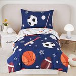 STYHO Navy Blue Toddler Bedding Set Boys Ball Sports Themed Cot Duvet Cover Soft Reversible Cartoon Football Baseball Cot Bed Duvet Cover Set for All Seasons(Ball, Cot Bed)