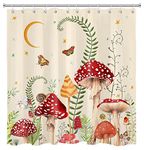 EOBTAIN Mushroom Shower Curtain Retro Mushrooms Butterfly Floral Boho Moon Stars Botanical Wildflowers Green Plant Aesthetic Bathroom Curtain 69x70Inch Waterproof Fabric Durable Washable with 12 Hooks