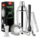 Unify 6 Pieces Stainless Steel Bartender Kit | Premium Cocktail Shaker Set for Home Bar & Parties | Includes Peg Measurer 30/60ml, Bar Spoon, Ice Tong, Muddler, Strainer | Professional Bar Tool Set