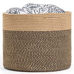 INDRESSME Large Jute Basket - Woven Storage Basket Blanket Basket in Living Room Pillows Storage Bins with Handles for Toys Plant Basket Home Decor, 15.8"(D) x13.8"(H)