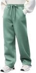 Arshiner Boys Casual Pants Fleece Sweatpants Lightweight Open Bottom Lounge Pants Drawstring Jogger Pants with Pockets Green