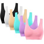 BESTENA Sports Bras for Women, Seamless Comfortable Yoga Bra with Removable Pads, 6 Pack Black White Nude Pink Purple Blue - Style 01, M