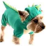 DELIFUR Dinosaur Dog Halloween Costume Pet Dino Hoodie for Small & Medium Dogs(Green, L)