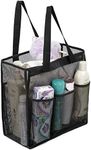 ALYER Big Mesh Shower Bag Tote,Portable Dry Wet Separation Bath Organizer with a Clear Zippered PVC Pocket (Black)