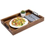 Rustic Torched Wood 20-Inch Serving Tray with Modern Black Metal Handles