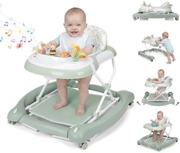 5 in 1 Baby Walker, Music and Lights Foldable Baby Walker with Wheels, 3 Adjustable Heights, with Bouncer Combo, Rocker, Activity Walker for Baby Boy and Girl 6-18 Months (Green)