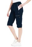 Women's Quick Dry Cargo Shorts Outdoor Casual Capri Long Shorts for Hiking Camping Travel(Navy,M)