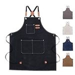 JILANLO Chef Apron for women men,Adjustable Canvas Apron with Large Pockets,Crossback,Waterproof Cooking Chef Apron for ketchen,Garden,Craft Workshop and Garage(Black)