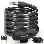 SPGOOD Bike Lock 1200mm/12mm with 2 Keys,Bicycle Lock with Mounting Bracket,Steel Cycling Cable Lock High Security,Lightweight Coiling Cable Lock for Bike,Scooter,Skateboard,Gate,Door (A-Black)