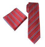 Boy Red Blue Striped Preppy Herringbone Pattern Microfiber Tie Pocket Square Set