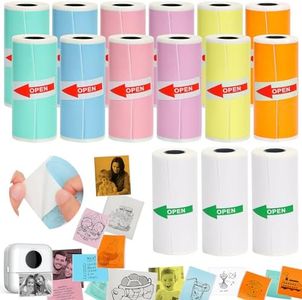 HuiJuKeJi 15 Rolls Mini Printer Sticker Paper,Thermal Self-Adhesive Paper 57 * 25mm,3 Rolls of White &12 Rolls of Colour Paper for Pocket Inkless Portable Bluetooth Printer to Print Photo,Note